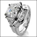 3.5 Asscher And Trillion Cubic Zirconia Ring Fitted Channel Matching Band 14K White Gold