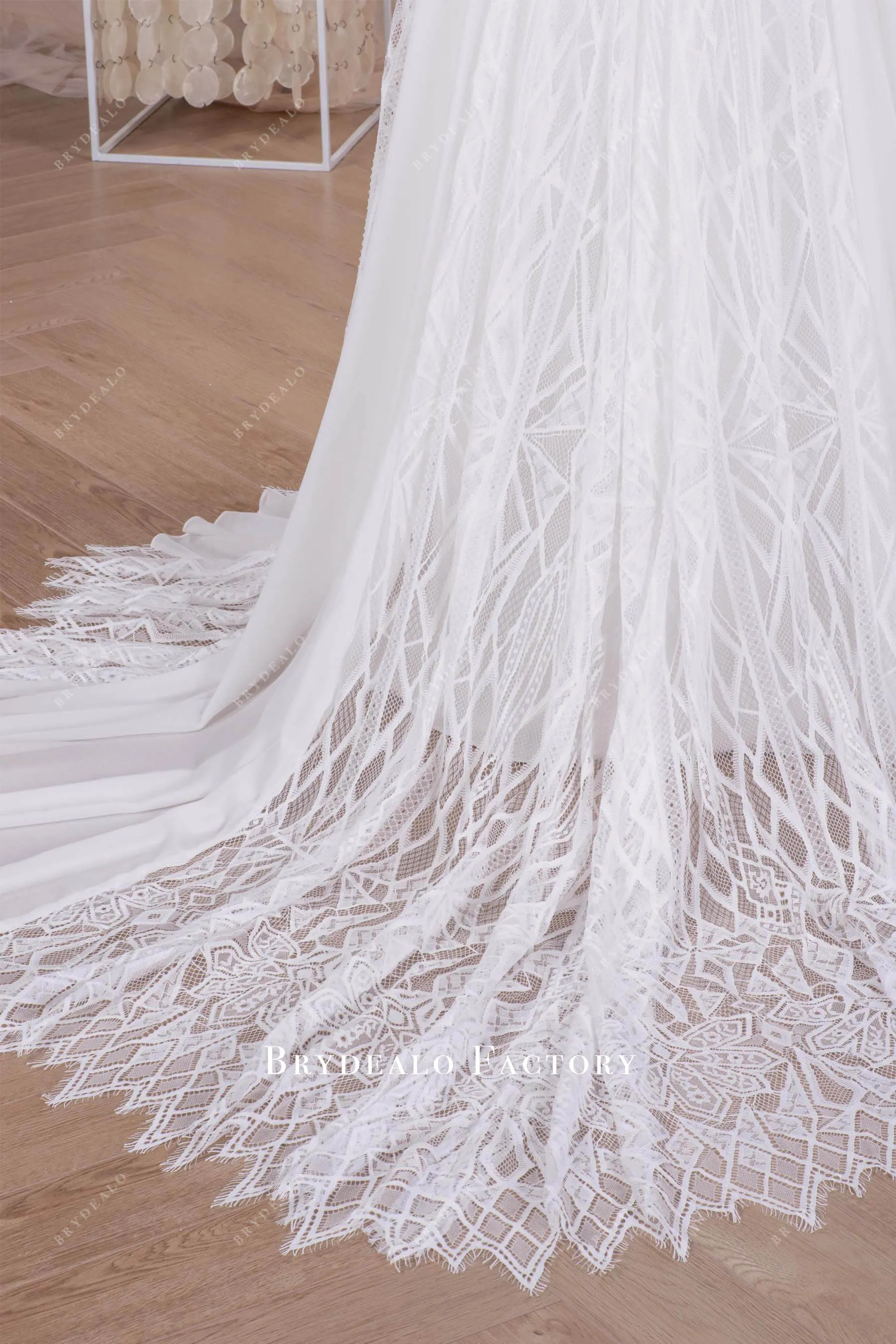 Boho Bubble Sleeve Lace Chiffon Aline Wedding Dress